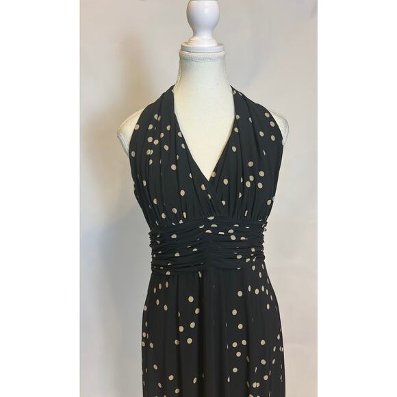 Evan Picone | Vintage Black Polka Dot Jersey Fit and Flare Midi Dress | 8 - Picture 3 of 17